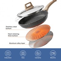 Caannasweis Wajan Penggorengan Aluminium Granit Anti Lengket, Wajan Telur Dadar, Kompatibel dengan Induksi, Bebas PFOA, Ringan (Abu-abu 26cm)