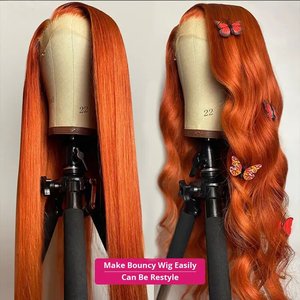 Perruque en cheveux humains couleur <span class=keywords><strong>orange</strong></span> personnalisée, perruque sans colle 13x4 avec dentelle HD complète, cheveux indiens vierges bruts, perruques roux gingembre, perruque frontale en dentelle de cheveux humains - Product Image 2