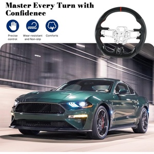 <span class=keywords><strong>Volant</strong></span> pour Mustang 2018-2023, noir, en fibre de carbone hydro-dip, forme en D, fond plat, poignée en cuir perforé - Product Image 5