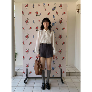 Otoño Hou Mai Casual Mujer Top Y1122F Song Ming French Doll Collar Camisa Retro Encaje Botón Decoración Tejido Tela de poliéster - Product Image 6