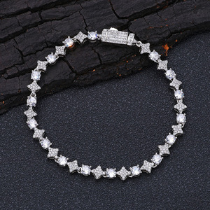 Hip Hop Tennis Charm Bracelet Brass 6mm Stars Zircon Platinum Plated <b>Heart</b> Trendy Style Religious Inspiration for Gift - Product Image 1