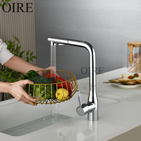 Robinet de cuisine en alliage de zinc chromé certifié CE, avec douchette extractible rotative à 360 degrés, mélangeur eau chaude/froide, céramique, pour hôtel