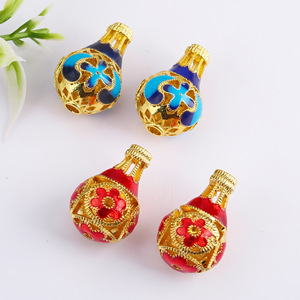 Cuentas espaciadoras de calabaza con esmalte dorado, de aleación roja y azul, con forma de flor hueca, para la fabricación de joyas 1010131455 - Product Image 4