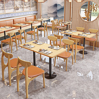 Ensemble de mobilier commercial moderne et minimaliste en bois massif sans peinture pour restaurants, formes carrées/rondes/rectangulaires, idéal pour la restauration et les salons de thé.