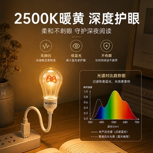 SMILING SHARK USB ไฟกลางคืน 2500K สีเหลืองอบอุ่น คอห่านแบบยืดหยุ่น ปลั๊กแอนด์เพลย์ โคมไฟอ่านหนังสือป้องกันดวงตา - Product Image 1