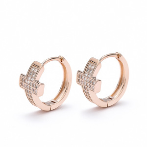 Cross <b>Huggie</b> <b>Earrings</b> Gold <b>Silver</b> Rose Gold Micro Set Zircon Party Fashion Jewelry - Product Image 3