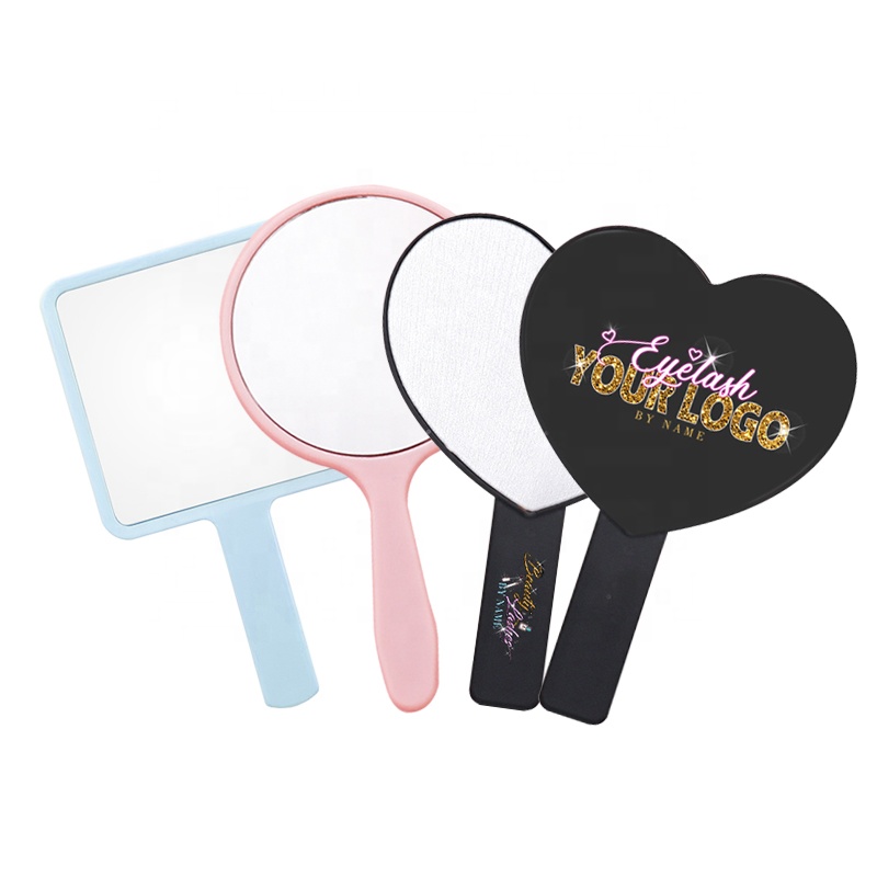 Wholesale Print Logo Low MOQ Pink Black White Mini Heart-Shape Square Round Makeup Pocket Hand Mirror