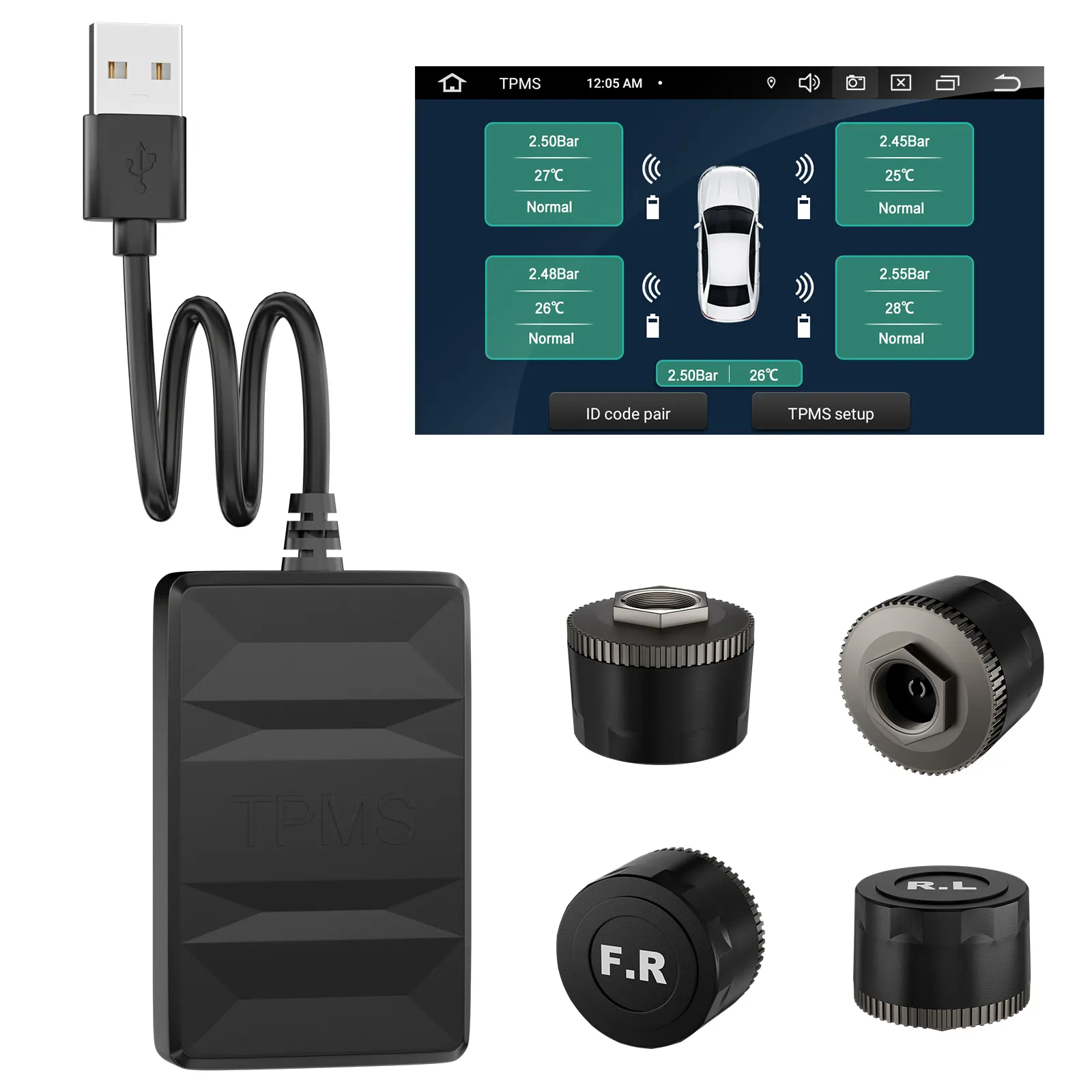 Sensori TPMS per auto USB per auto digitale per pneumatici manometro 4 5 pneumatici 8bar sensore interno esterno Android MP5 Usb Tpms sensore