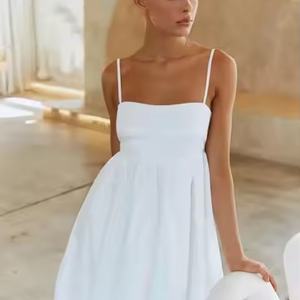 Vestido Casual Elegante de Verano para Mujer, con Dobladillo Asimétrico, de Algodón Blanco, Holgado, Midi - Product Image 3