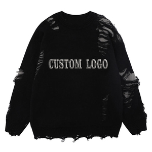 Maglione Pullover da Uomo Nanteng con Logo Personalizzato a Lettere, 100% Acrilico, Stile Hip Hop Street Fashion, a Girocollo e con Strappi - Product Image 2