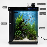 Aquarium de bureau écologique Relaxlines, contrôlé par écran tactile, avec filtration, éclairage LED et alimentation automatique