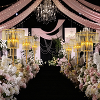 Décoration de mariage dorée, guide d'allée de mariage lumineux, support de fleurs en acrylique cristal, porte-bougie, lampe de sol pour fête à domicile et mariage