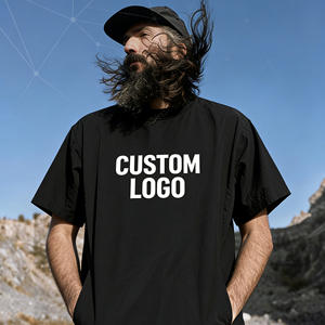 เสื้อยืดโอเวอร์ไซส์ผู้ชาย ผ้าไนลอนถัก 100% คอกลม แห้งเร็ว ทรงบ็อกซี่ สีดำล้วน สำหรับออกกำลังกาย รับผลิตตามสั่งขายส่ง - Product Image 2