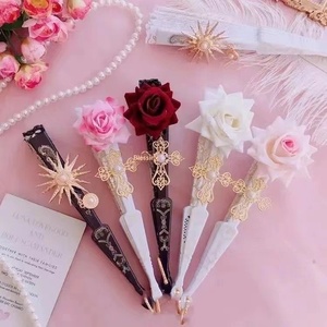 Abanico de mano vintage español de <span class=keywords><strong>flamenco</strong></span> con encaje de rosas, elegante abanico plegable negro para fiestas y bodas - Product Image 5