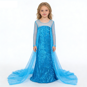 La principessa <span class=keywords><strong>Elsa</strong></span> indossa un abito con paillettes stravagante per il costume della festa di compleanno di Halloween, adatto ai bambini. - Product Image 1