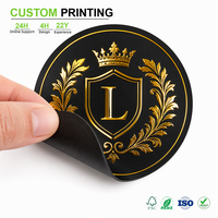Aimant personnalisé rond avec emblème gaufré en feuille d'or, badge doré, autocollant magnétique de luxe noir pour réfrigérateur, impression en gros