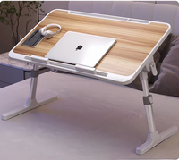 Petit bureau pour ordinateur portable pliable pour la maison, table multifonction pliable pour lit, bureau d'ordinateur miniature, lampe de lecture, surface en bois, cadre en métal