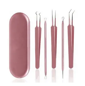 Là Vẻ Đẹp Phẫu Thuật Thép Không Gỉ Màu Hồng Màu Mụn Remover Kit Cong Off Tweezers Kit Mụn Acne Comedone Extractor Công Cụ Kit