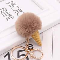 Porte-clés en peluche pompon pour sacs, pour femmes, pendentif doux de dessin animé, porte-clés léger, mignon pompon boule de crème glacée