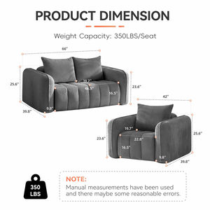 Muebles de Alquiler para Compras en el Extranjero, Alibaba, Fabricación Fina, Sofá de Dos Plazas Tapizado en Terciopelo Gris Cuadrado, Muestra - Product Image 6