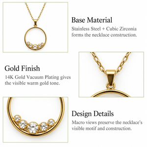 Collier Cercle Ouvert en Acier Inoxydable avec Zircon Cubique, Pendentif Anneau Plaqué Or 14K sous Vide, Bijou - Product Image 3