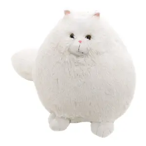 批发模拟脂肪廉价动物12英寸白色长尾长毛绒波斯猫