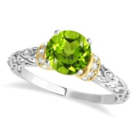 Anillos Modernos Clásicos y Elegantes con Corte Ovalado de Peridoto Creado en Laboratorio, con Diamantes y Baño de Oro de 14K
