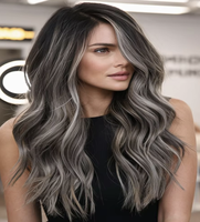 Perruque Lace Front Grise avec Mèches Poivre et Sel pour Femmes, Cheveux Humains Remy Européens, HD Transparent, Nœuds Blanchis, Sans Colle, Longue