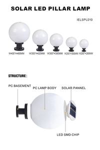 Beyaz top açık su geçirmez Led sonrası ışık Driveway yuvarlak güneş ışıklı çit ayağı Lampp sonrası - Product Image 3