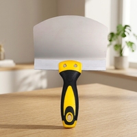 Couteau à mastic en acier inoxydable à lame courbée, manche TPR, revêtement poudré, pour le plâtrage, le mortier de gypse et les travaux de décoration