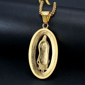 European American Hip Hop Pendant Necklace <b>Titanium</b> Steel Gold Plated Crystal Rhinestone Oval Religious Charm Unisex Everyday - Product Image 4