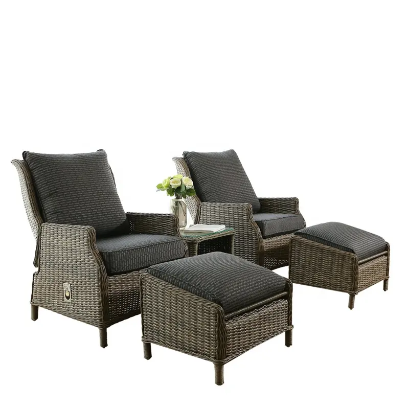 Outdoor Garten Rattan Möbel Sofa Sets Esszimmers tuhl Tisch Wicker Patio Kissen Garten Set Verstellbare Lounge