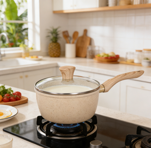 Casserole antiadhésive Mrable en aluminium forgé, économique, pour la cuisine, avec couvercle en verre trempé et poignée en bois. - Product Image 4