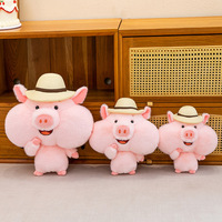 Peluche Cochon de Camping - Cochon Mignon Rose avec Chapeau de Paille, Poupée en Peluche Cochon à Grande Tête, Décoration Adorable, Cadeau pour Enfants
