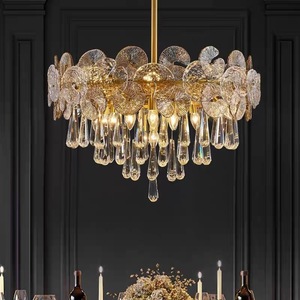 Luxe Métal Cristal Cascade Banquet Hall <span class=keywords><strong>Art</strong></span> Déco Feuille Ronde Branche <span class=keywords><strong>Lustre</strong></span> Intérieur Suspension Décorative Suspension Lumière - Product Image 2