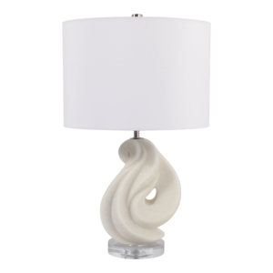 Lampada da Tavolo Scultorea Moderna con Base in Ceramica Bianca e Supporto in Acrilico Trasparente per Camera da Letto e Soggiorno - Product Image 1