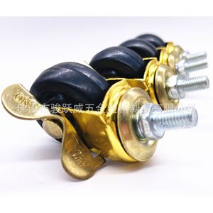 Furniture Casters 1.5 Inch Black Rubber <b>Swivel</b> With Brake Silent Wheel Gold Metal Mounting - Product Image 2
