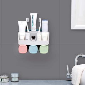 Luxury Home Fashionable Strong Sticker Wall Mounted Automatic <strong>Toothpaste</strong> <strong>Dispenser</strong> &amp; Toothbrush Holder Set With Two Cups - Product Image 4