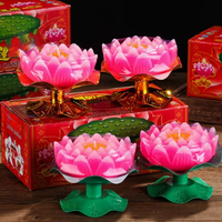 Bougie en forme de fleur de lotus avec support doré, bougies de prière religieuses pour la méditation au temple