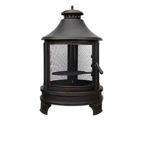 Black Outdoor Cooking Fire Pit with Cast Iron Grill Grate
