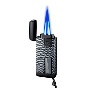 Encendedor de doble chorro directo alimentado por energía <span class=keywords><strong>solar</strong></span> a prueba de viento recargable dos en uno encendedor de cigarrillos de metal obsequios de diseño clásico de moda - Product Image 5