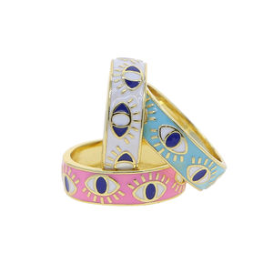 Cincin Enamel Mata Yunani Emas untuk Wanita, Cincin Cincin Buku Jari Mata Jahat, Perhiasan Enamel Warna-warni untuk Wanita - Product Image 2