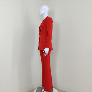A4424 <span class=keywords><strong>pantaloni</strong></span> a due pezzi con bottone singolo scollo a V rosso abiti donna abbigliamento natalizio abito da donna - Product Image 3