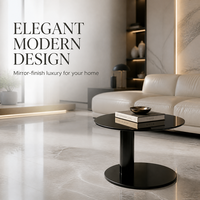 Table basse moderne minimaliste noire à finition brillante, durable, avec plateau en verre trempé et support métallique, mobilier de luxe pour salon