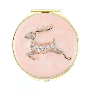 Christmas Deer Design Portable Travel Wholesale Retro Metal Pocket Style Makeup With Jewelry Compact Mirror