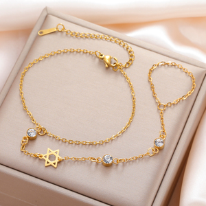 Pulsera de Dedo con Estrella de <span class=keywords><strong>David</strong></span> <span class=keywords><strong>y</strong></span> Circonita Transparente Myshape, Pulseras de Acero Inoxidable Color Dorado para Mujer, Amuleto, Joyería Judía, Regalo - Product Image 4
