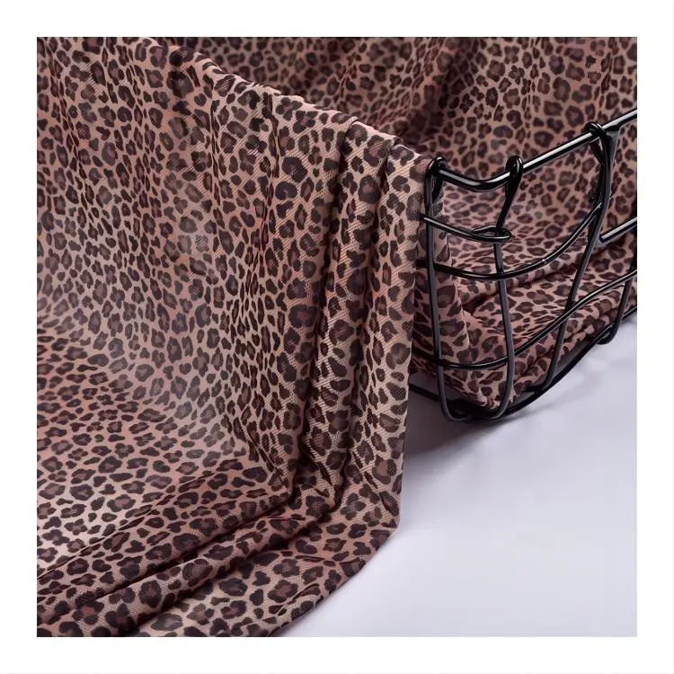 5% spandeks 4 cara bahan jaring melar tinggi cetak macan tutul rajut kain jala kuat untuk blus Lingerie
