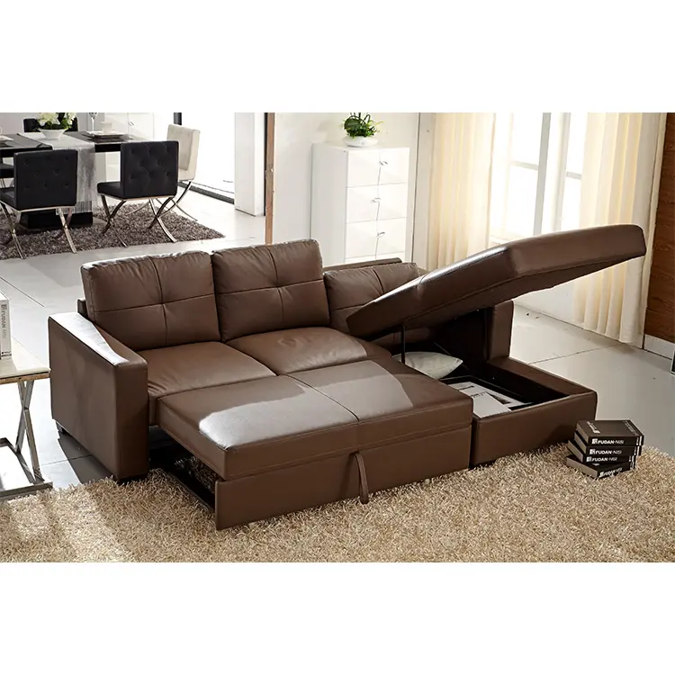 Vendita calda risparmia spazio estrarre divano divano letto moderno divano letto ad angolo con contenitore