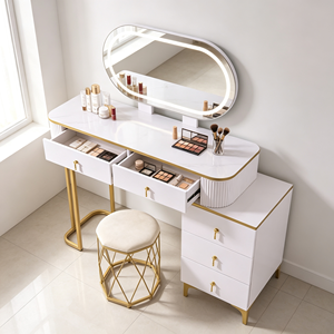Modern Makeup <b>Vanity</b> With Lighted Mirror Storage Drawers Bedroom Dressing <b>Table</b> With Stool - Product Image 3