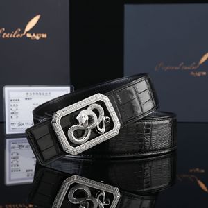 Cinturón de Piel de Cocodrilo con Hebilla Formal para Hombre, Plata de Ley S925, 3.8 cm de Ancho, Longitud Ajustable, Ligero y Duradero - Product Image 1